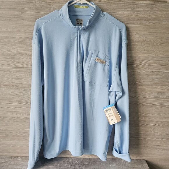 Columbia Mens Blood N Guts LS Tee Omni Shield Shade UPF 30 Light Blue Size M NEW - Picture 4 of 16